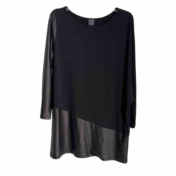 Clara Sun Woo Black Vegan Liquid Leather Asymmetrical Tunic Top - Picture 1 of 6